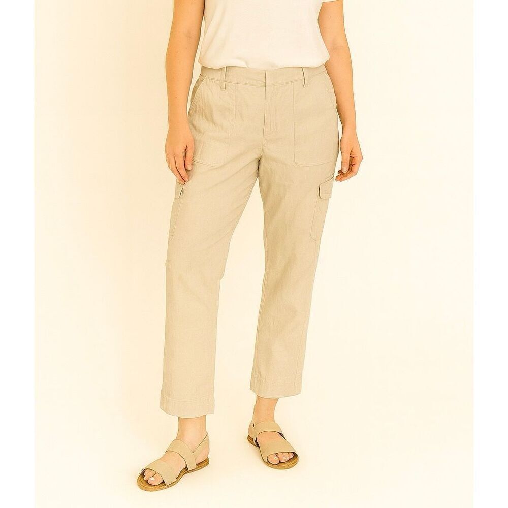 Rachel Zoe Linen tan cropped cargo pants size 8